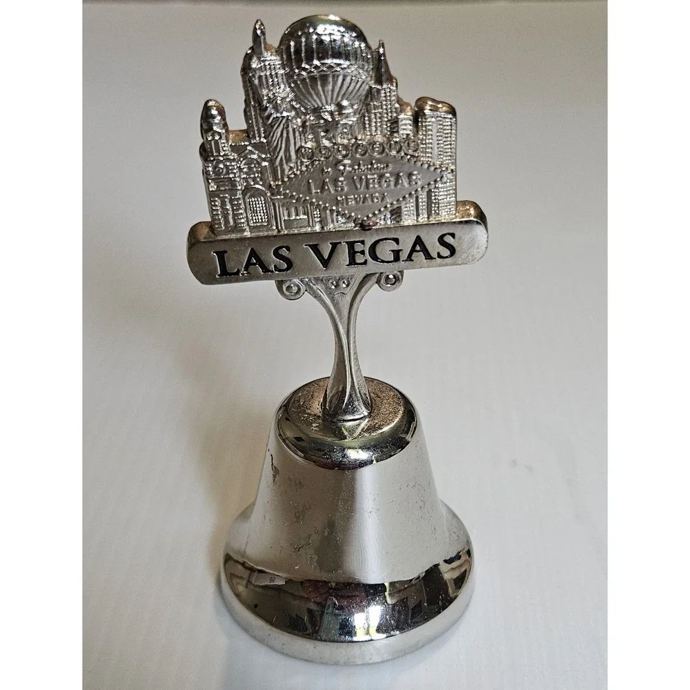 Vintage Las Vegas Skyline‎ Souvenir Bell Silver Tone Metal Collectible travel